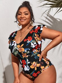 Swim Lushoire Summer Beach Plus Floral Ruffle One Piece Swimsuit - Multicolor - View 4