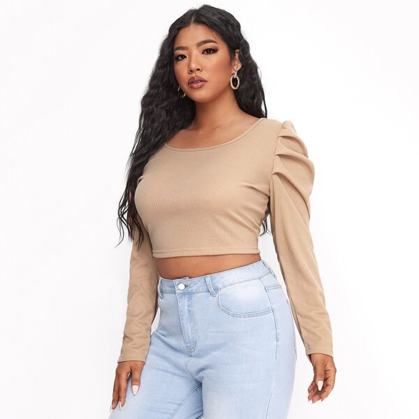 

Plus Puff Sleeve Crop Tee, Apricot