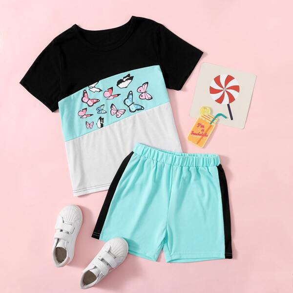 

Girls Cut And Sew Butterfly Tee With Shorts, Multicolor
