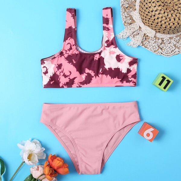 

Girls Graphic High Waisted Bikini Swimsuit, Pink