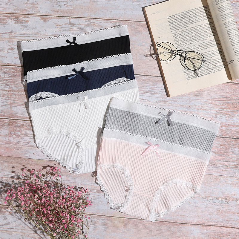 

5pack Rib Lace Trim Panty Set, Multicolor