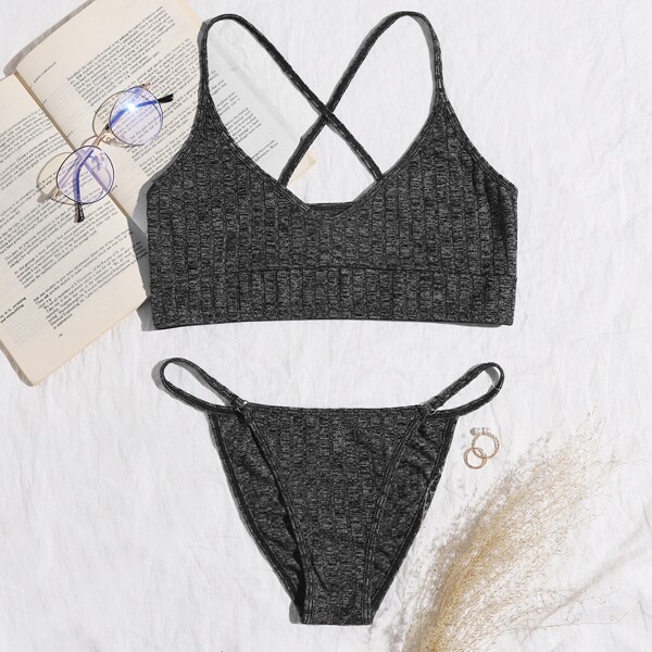 

Criss Cross Tanga Lingerie Set, Black