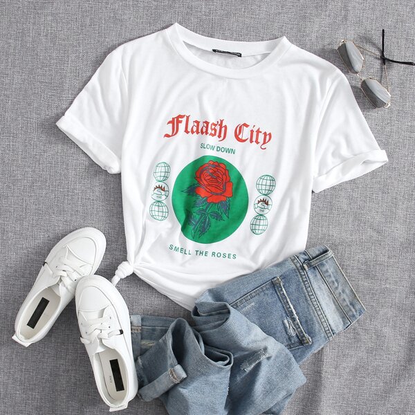 

Letter and Floral Tee, White