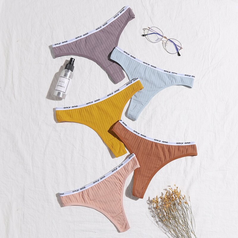 

5pack Rib Letter Tape Panty Set, Multicolor