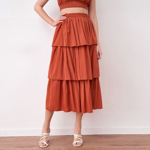 

Elastic Waist Layered Skirt, Burnt orange