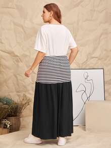 SHEIN Vestido de dos colores panel de rayas - Blanco y Negro - Ver 2