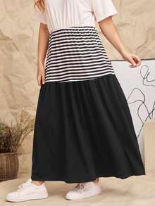 SHEIN Vestido de dos colores panel de rayas - Blanco y Negro - Ver 3