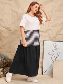 SHEIN Vestido de dos colores panel de rayas - Blanco y Negro - Ver 4
