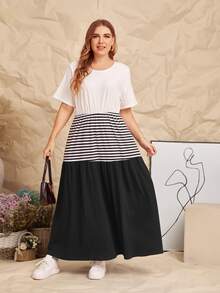 SHEIN Vestido de dos colores panel de rayas - Blanco y Negro - Ver 5