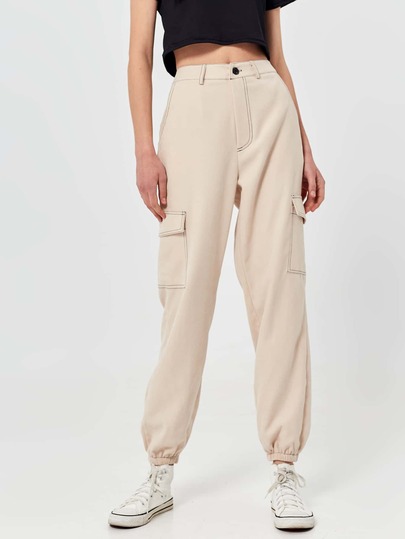 Contrast Stitching Cargo Joggers