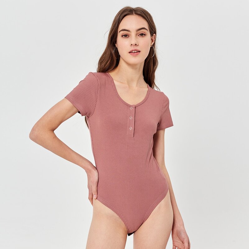 

Rib Knit Tee Bodysuit, Redwood