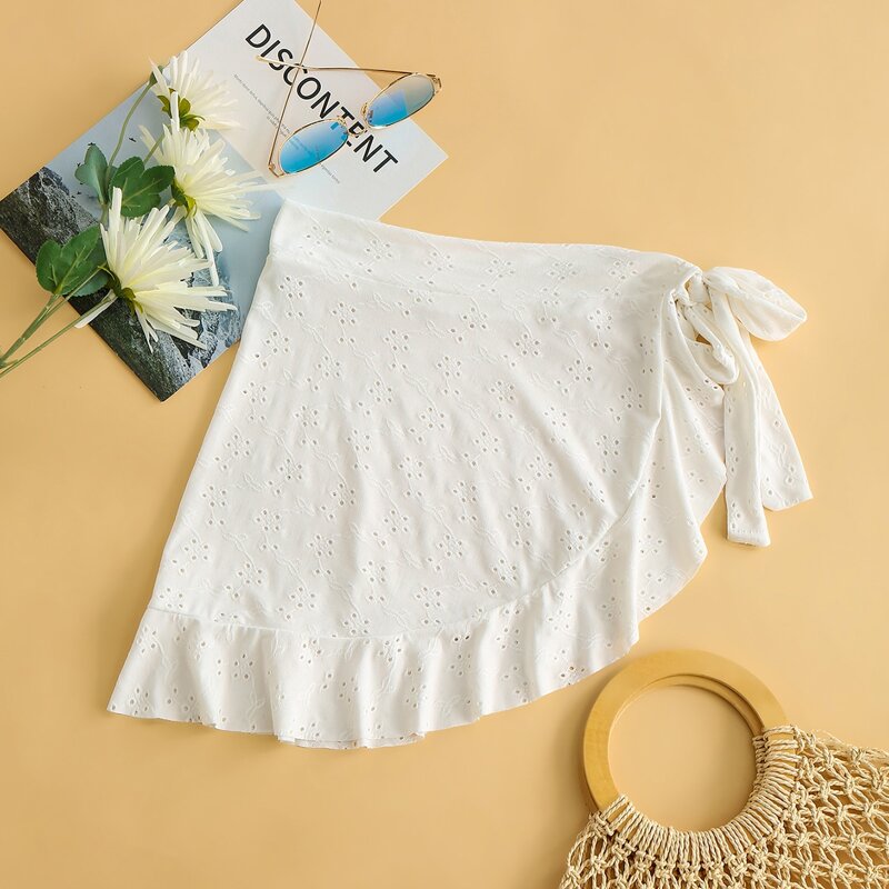 

Schiffy Ruffle Hem Knot Side Cover Up Skirt, White