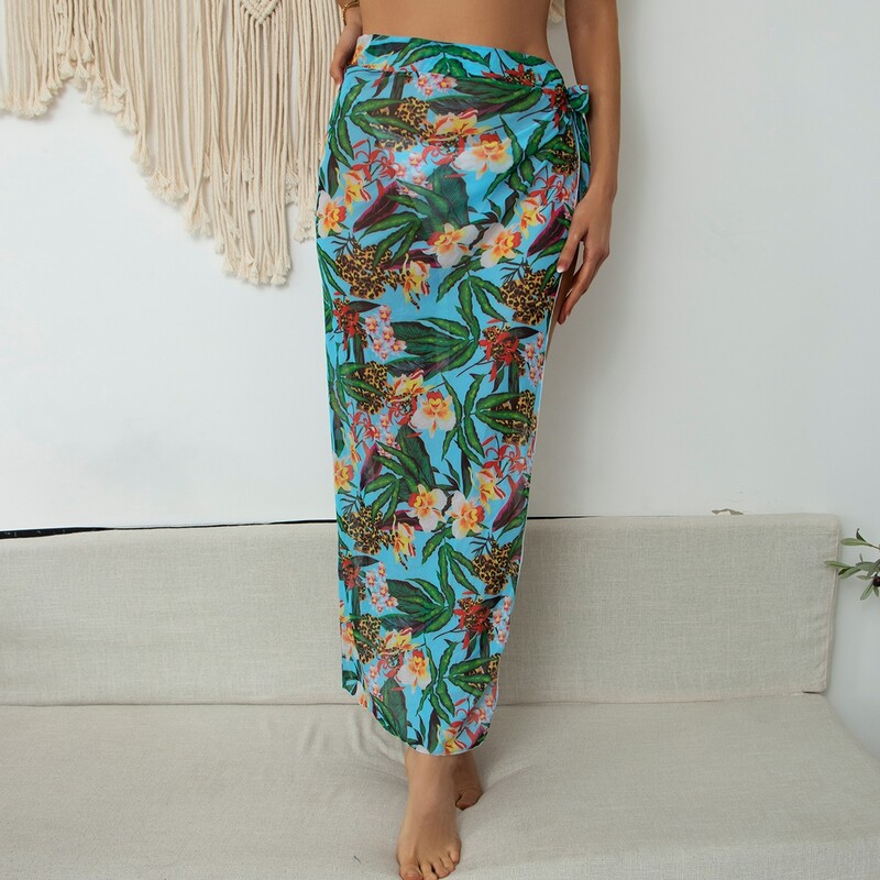 

Random Floral & Plant Print Cover Up Skirt, Multicolor