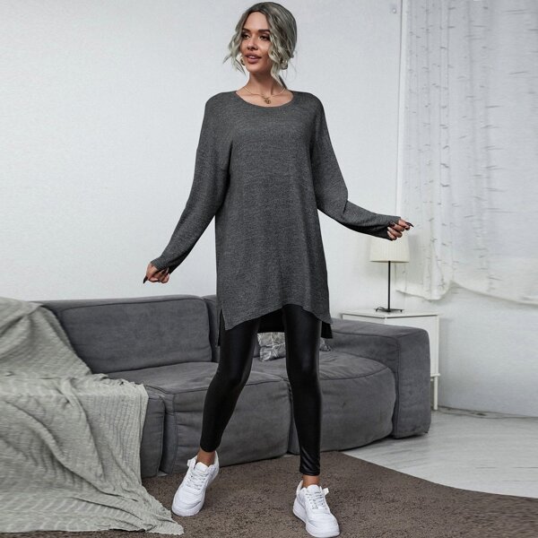 

Side Split Longline Tee & PU Leather Leggings, Multicolor