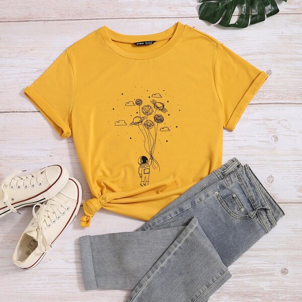 

Astronaut And Galaxy Print Tee, Mustard yellow