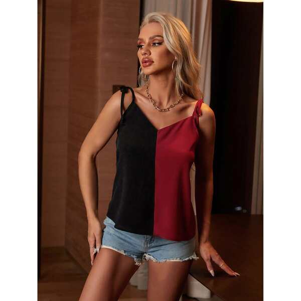 

Two Tone Tie Shoulder Cami Top, Multicolor