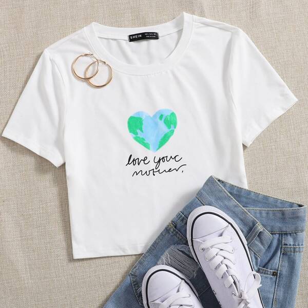 

Letter and Heart Print Tee, White
