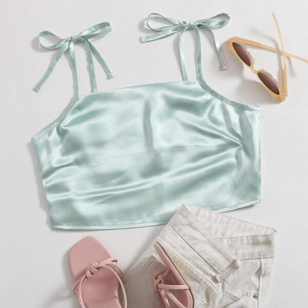

Satin Tie Shoulder Cami Top, Mint green