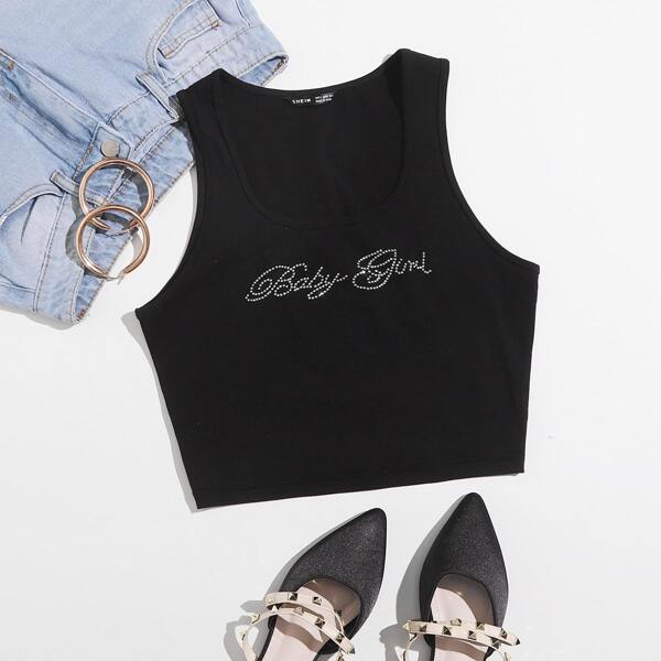 

Letter Rhinestone Tank Top, Black
