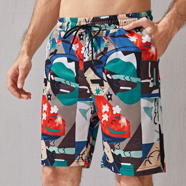 

Men Abstract Print Drawstring Shorts, Multicolor