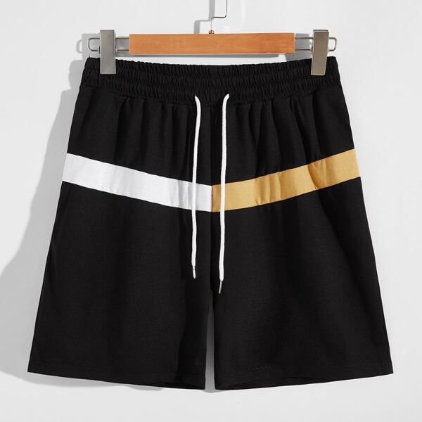 

Men Color Block Drawstring Shorts, Black