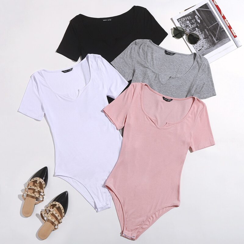

4pack Notch Neck Solid Bodysuit, Multicolor
