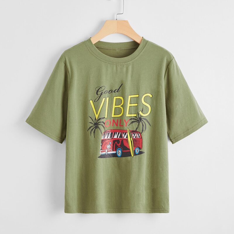 

Car & Letter Graphic Tee, Army green