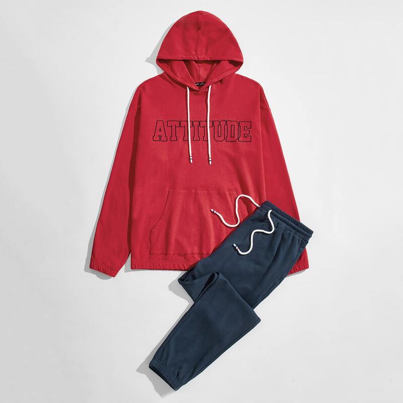 

Guys Letter Embroidery Hoodie & Sweatpants Set, Multicolor