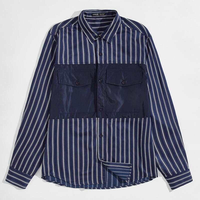 

Guys Flap Pocket Striped Shirt, Blue and white