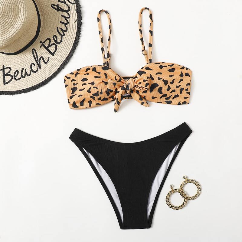 

Allover Print Knot Bikini Swimsuit, Multicolor