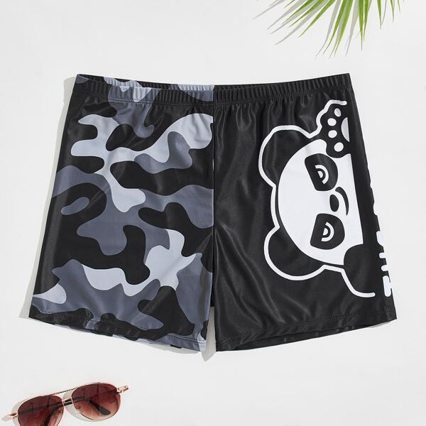 

Men Camo And Panda Graphic Swim Trunks, Multicolor