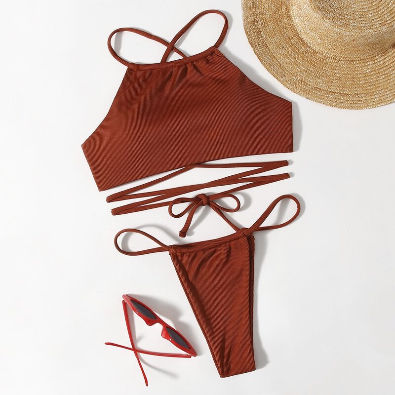 

Criss Cross Thong Bikini Swimsuit, Red