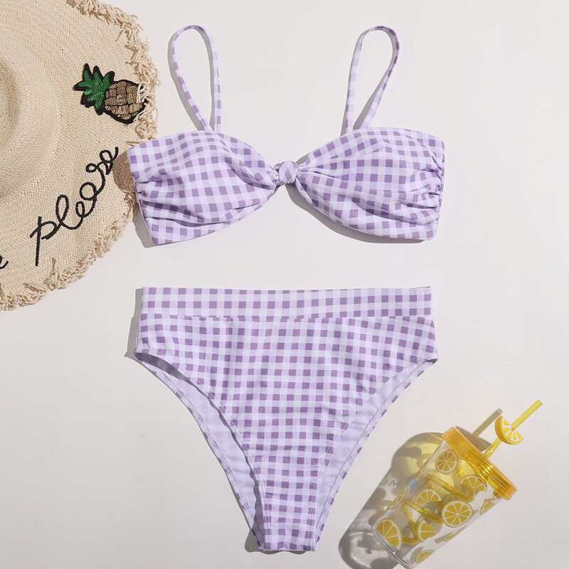 

Gingham High Waist Bikini Swimsuit, Multicolor