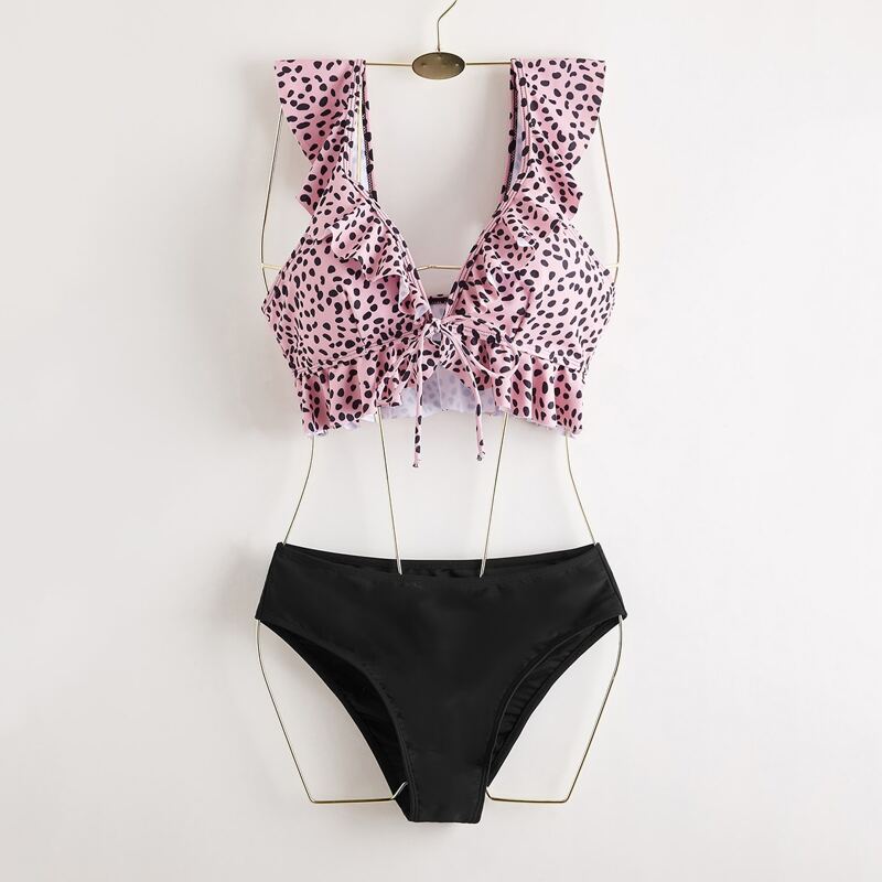 

Allover Print Ruffle Bikini Swimsuit, Multicolor