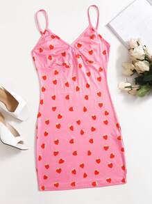 Soleia Wrap Detail Strawberry Bodycon Dress - Pink - View 1