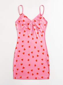 Soleia Wrap Detail Strawberry Bodycon Dress - Pink - View 4