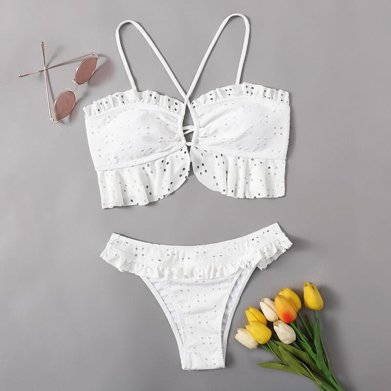 

Schiffy Ruffle Bikini Swimsuit, White