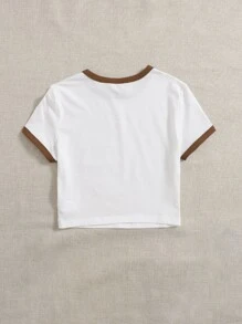 SHEIN EZwear 圓領鑲邊T恤 - 白色 - 查看 2