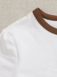 SHEIN EZwear 圓領鑲邊T恤 - 白色 - 查看 4