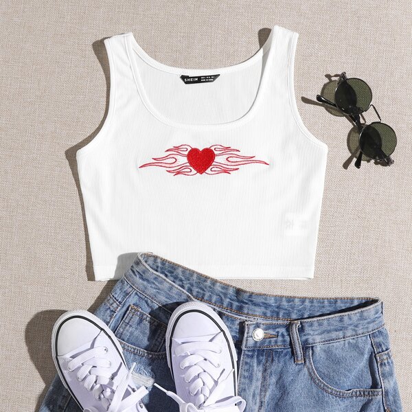 

Heart Embroidered Tank Top, White