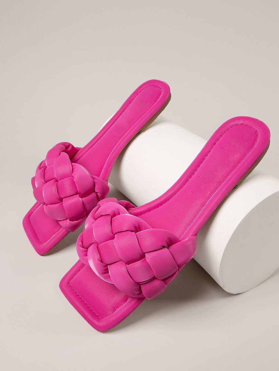 Faux Leather Square Toe Basketwoven Sandals