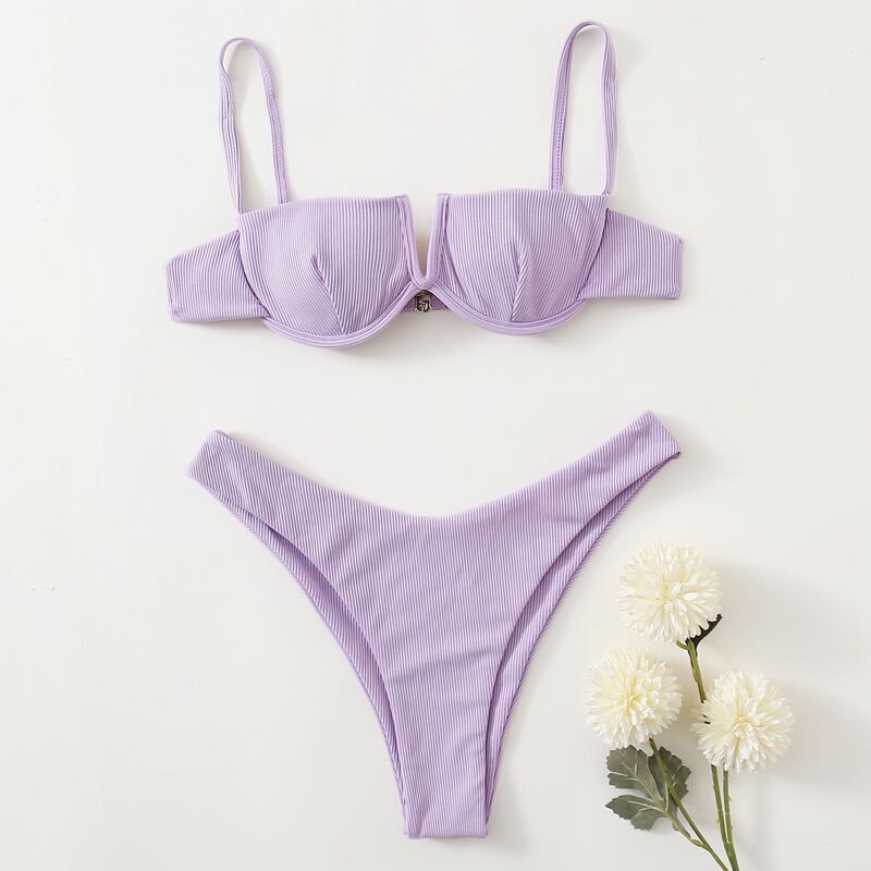 

Push Up High Cut Bikini Swimsuit, Lilac purple