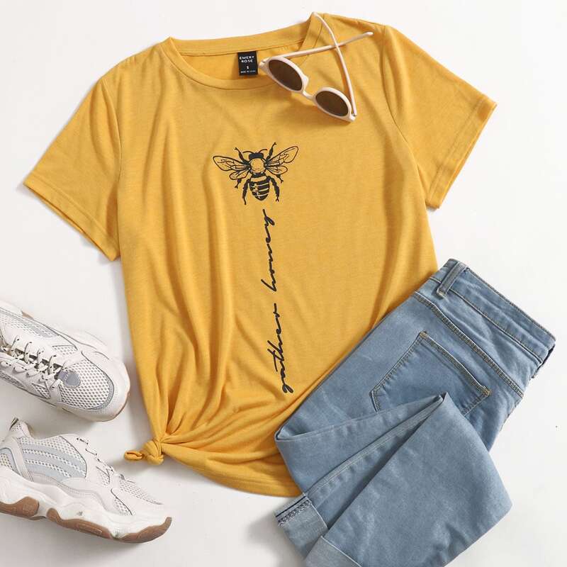 

Letter & Bee Print Tee, Yellow
