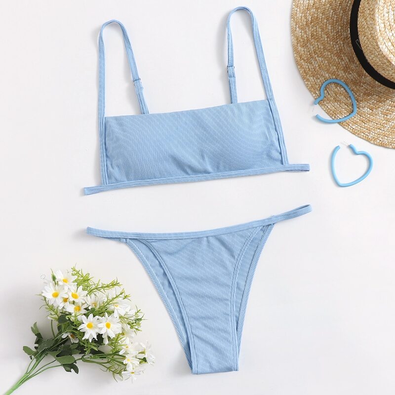 

Solid High Cut Bikini Swimsuit, Baby blue