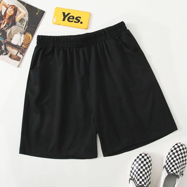 

Plus Solid Slant Pocket Track Shorts, Black