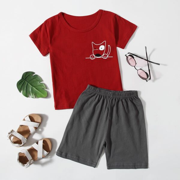 

Toddler Boys Cartoon Graphic Tee With Track Shorts, Multicolor