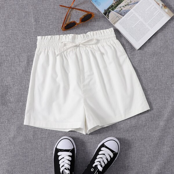 

Paperbag Waist Bow Shorts, White