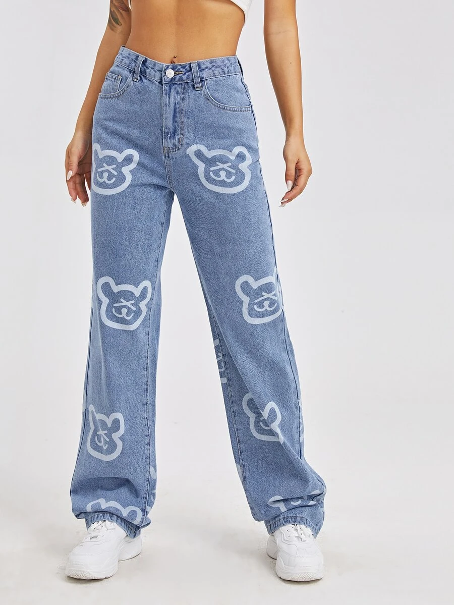 輕度水洗藍直筒牛仔褲 - 淺色水洗藍 - 查看 1