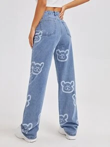 輕度水洗藍直筒牛仔褲 - 淺色水洗藍 - 查看 2