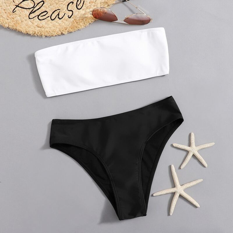 

Colorblock Bikini Swimsuit, Black and white